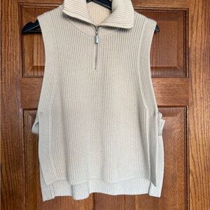 Beige Sleeveless Wool Knit Sweater Vest